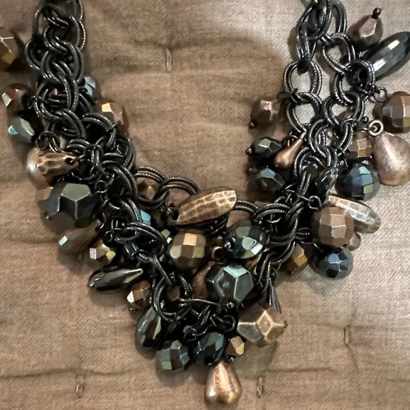 Premier Design Retired EXPRESSO Gun Metal NECKLACE Two Tier and Brown Beaded - Picture 5 of 5